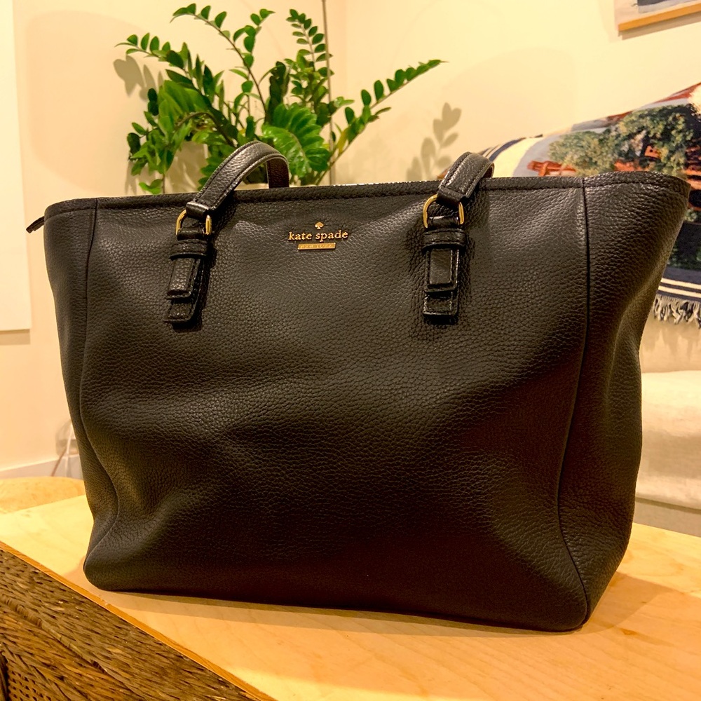 Kate Spade Large Tote Bag Black Zipper Top Purse